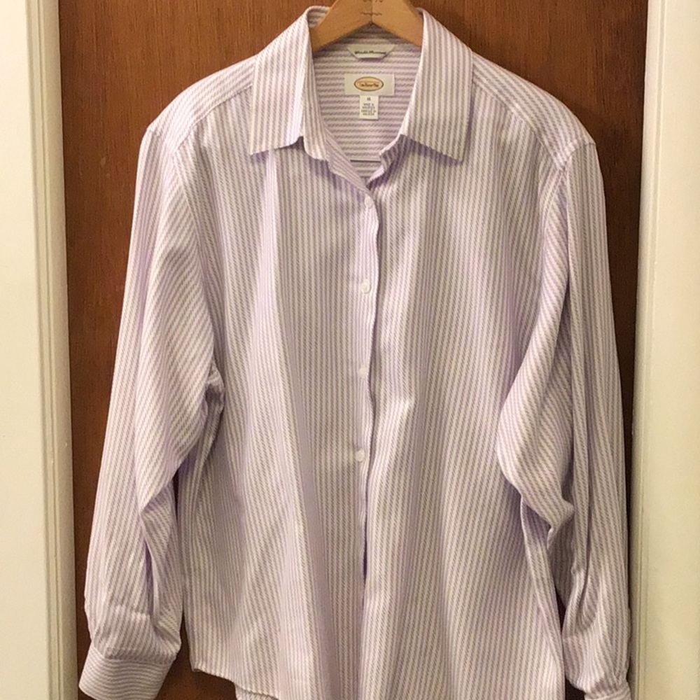 Talbots Lavender and White Button down